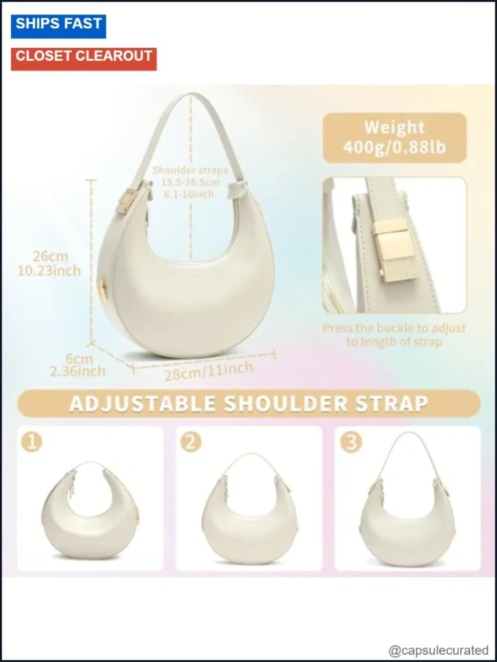 PU Leather Hobo Shoulder Bag Women Adjustable Strap Tote 3 Ways